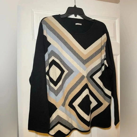 Vintage Ricamo A Mano Black Silk & Angora Sweater Geo Design Plus Size Colorful - Picture 5 of 12